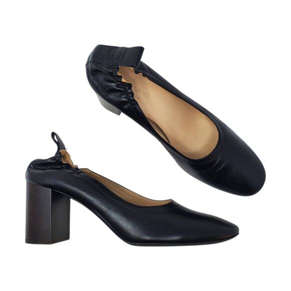 Everlane The Day Heel Pumps Shoes Round Toe Black Italian Leather Size US 9 - Picture 1 of 9